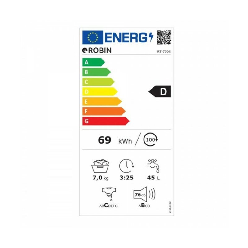 ROBIN TT-750 Πλυντήριο Ρούχων 7kg με Ατμό 1000rpm 0039281 ROBIN TT-750 Πλυντήριο Ρούχων 7kg με Ατμό 1000rpm 0039281