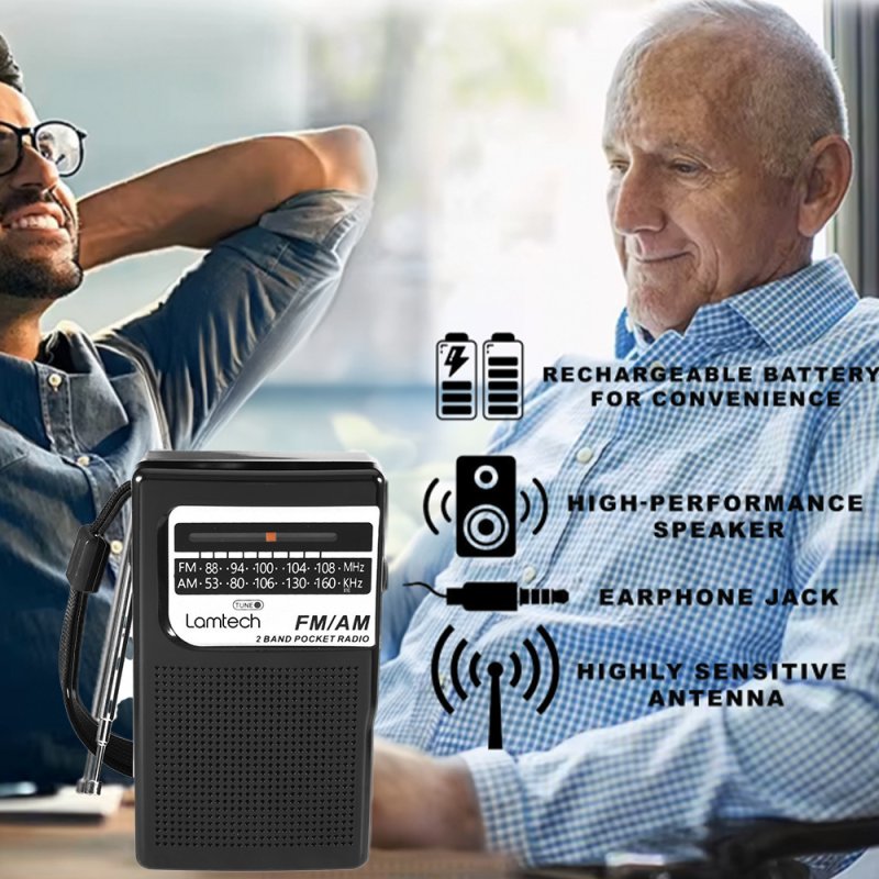 LAMTECH LAM112556 Pocket Ραδιοφωνάκι Επαναφορτιζόμενο Μαύρο 0039580 LAMTECH LAM112556 Pocket Ραδιοφωνάκι Επαναφορτιζόμενο Μαύρο 0039580