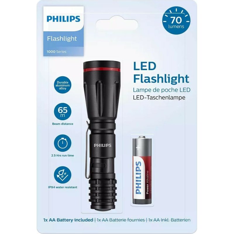 PHILIPS SFL-1000P Φακός LED Αδιάβροχος IPX4 με Μέγιστη Φωτεινότητα 70lm 1000 Series Μαύρος 0039686 PHILIPS SFL-1000P Φακός LED Αδιάβροχος IPX4 με Μέγιστη Φωτεινότητα 70lm 1000 Series Μαύρος 0039686