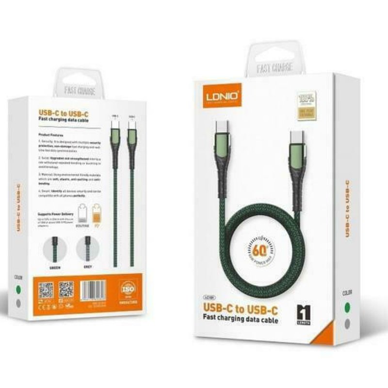 LDNIO LC101 Braided USB 2.0 Cable USB-C male - USB-C male Γκρι 1m 0040588 LDNIO LC101 Braided USB 2.0 Cable USB-C male - USB-C male Γκρι 1m 0040588