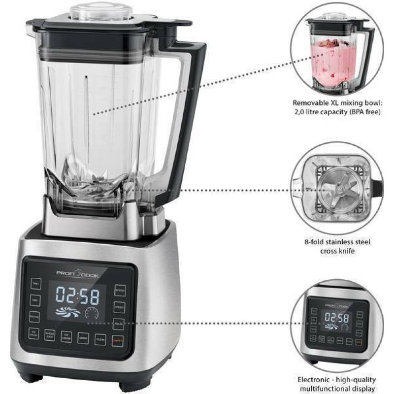 PROFI COOK PC-UM 1127 Μπλέντερ για Smoothies 2lt 2000W Inox 0040816 PROFI COOK PC-UM 1127 Μπλέντερ για Smoothies 2lt 2000W Inox 0040816