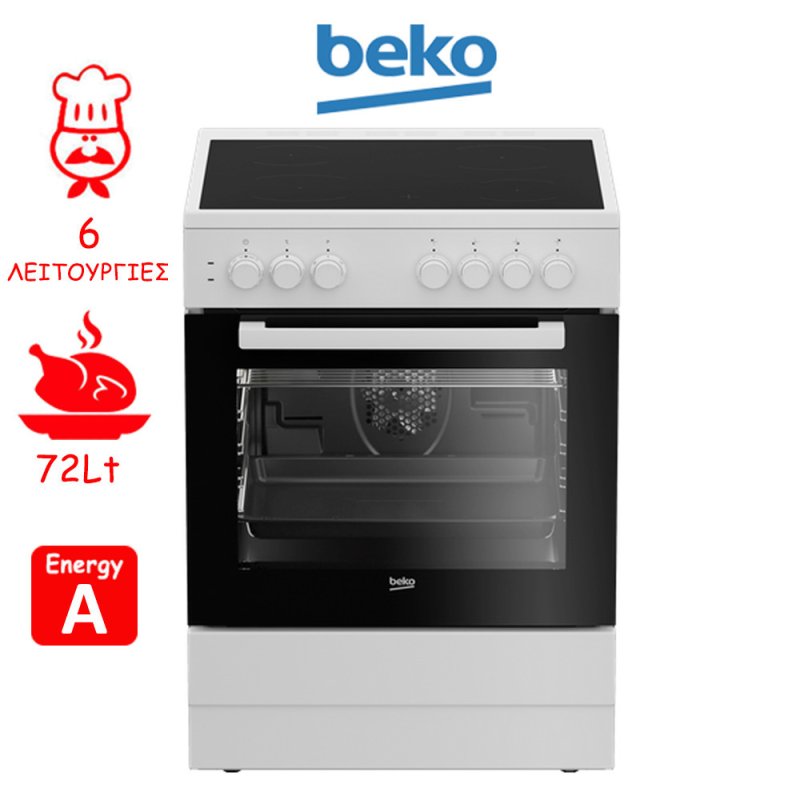 BEKO CUV6710B Κουζίνα 72lt με Κεραμικές Εστίες Π60εκ. Λευκή 0040958 BEKO CUV6710B Κουζίνα 72lt με Κεραμικές Εστίες Π60εκ. Λευκή 0040958