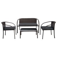 FYLLIANA WR-S058 363-16-001 Σαλόνι Κήπου 4 τεμ Wicker Καφέ με Μπεζ Μαξιλάρια