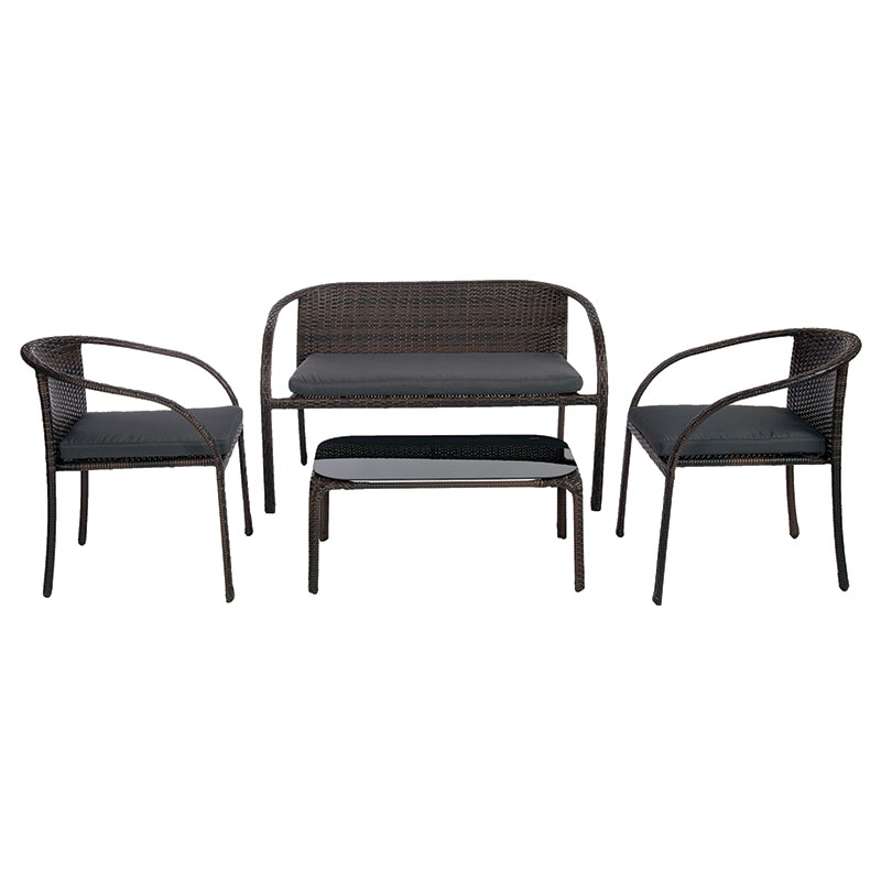 FYLLIANA WR-S058 363-16-001 Σαλόνι Κήπου 4 τεμ Wicker Καφέ με Μπεζ Μαξιλάρια