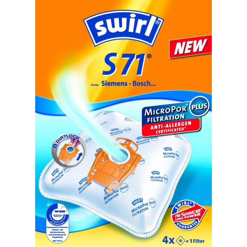 SWIRL S71 για Bosch/Siemens Type P (4 σακούλες+1 φίλτρο) Hepa Micropor Σακούλα Ηλεκτρικής Σκούπας 0009963 SWIRL S71 για Bosch/Siemens Type P (4 σακούλες+1 φίλτρο) Hepa Micropor Σακούλα Ηλεκτρικής Σκούπας 0009963