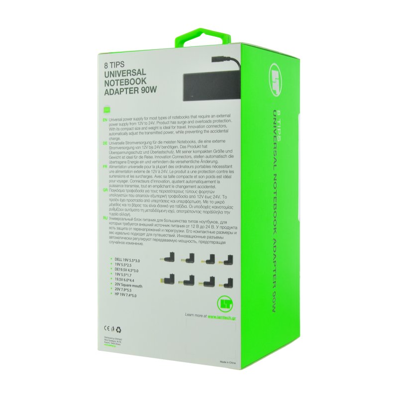 LAMTECH LAM100037 Universal Notebook Adapter 90W 19V-20V 8 Tips 0015577 LAMTECH LAM100037 Universal Notebook Adapter 90W 19V-20V 8 Tips 0015577