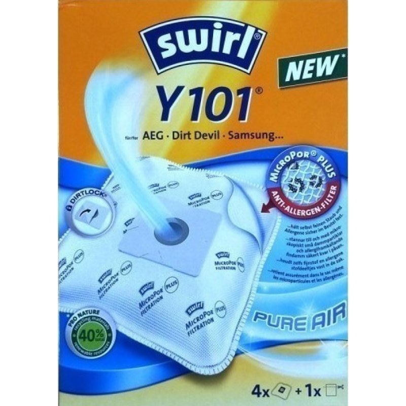SWIRL Y101 Σακούλες Ηλεκτρικής Σκούπας 4τμχ Συμβατή με Σκούπα AEG / Dirt Devil / Samsung 0016511 SWIRL Y101 Σακούλες Ηλεκτρικής Σκούπας 4τμχ Συμβατή με Σκούπα AEG / Dirt Devil / Samsung 0016511